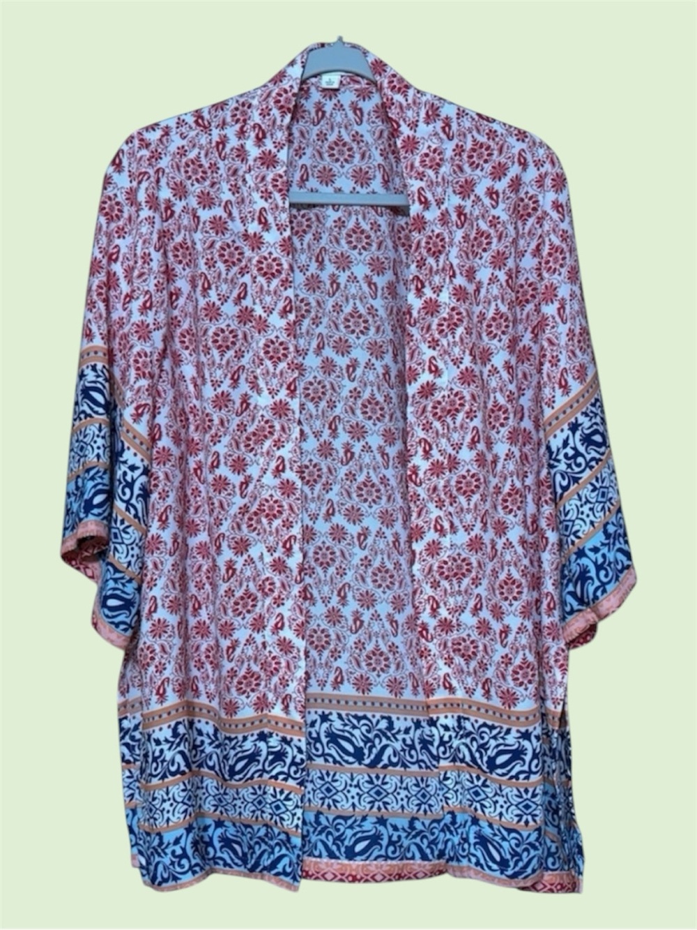 Sheer Kimono Red White Blue size L festival resort light weight cover up